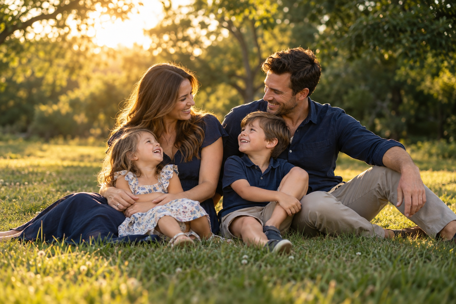 Parents enjoying a quiet moment outdoors with their children